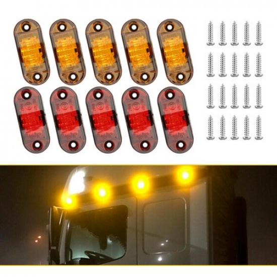 

10PCS Marker Lights 2.5 LED Trailer Truck Oval Side Clearance Light Amber Red