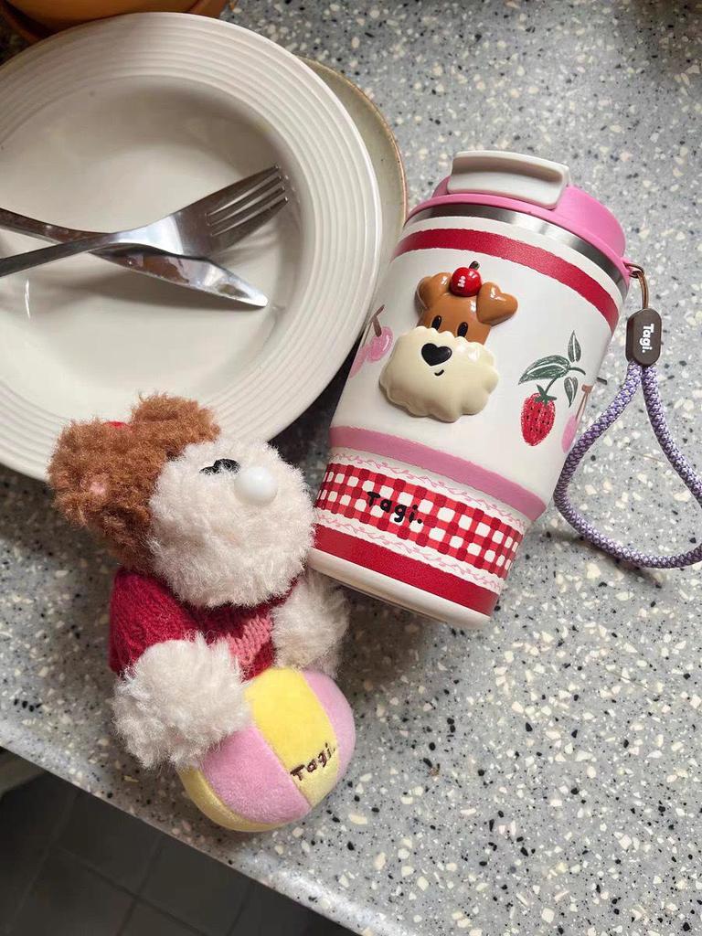 Popcorn Tragbarer Isolierbecher mit Doppeltrinkhalm Edelstahl