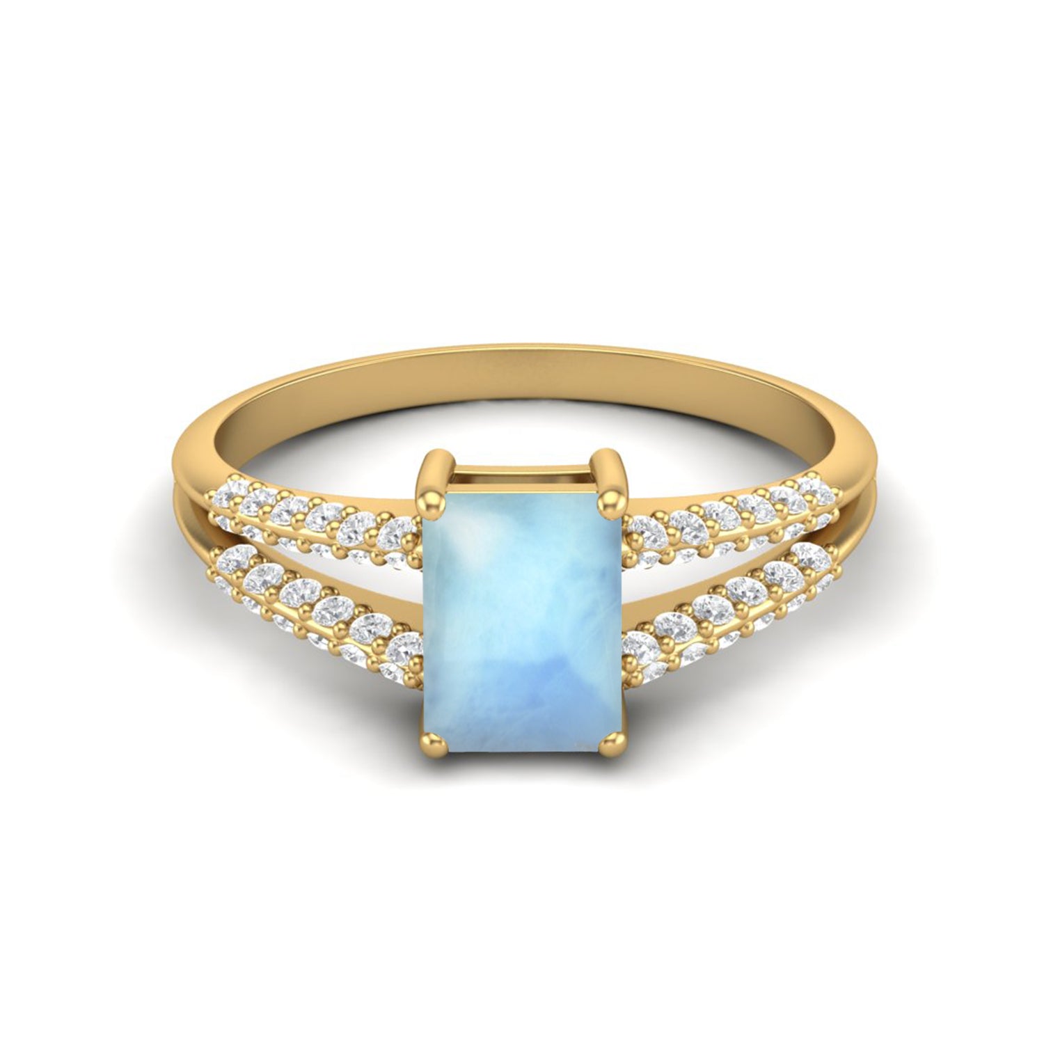 

7X5MM Octagon Larimar Gemstone 925 Sterling Silver Gold Plated Solitaire Split Shank Women Wedding Ring 9.5 жовтий