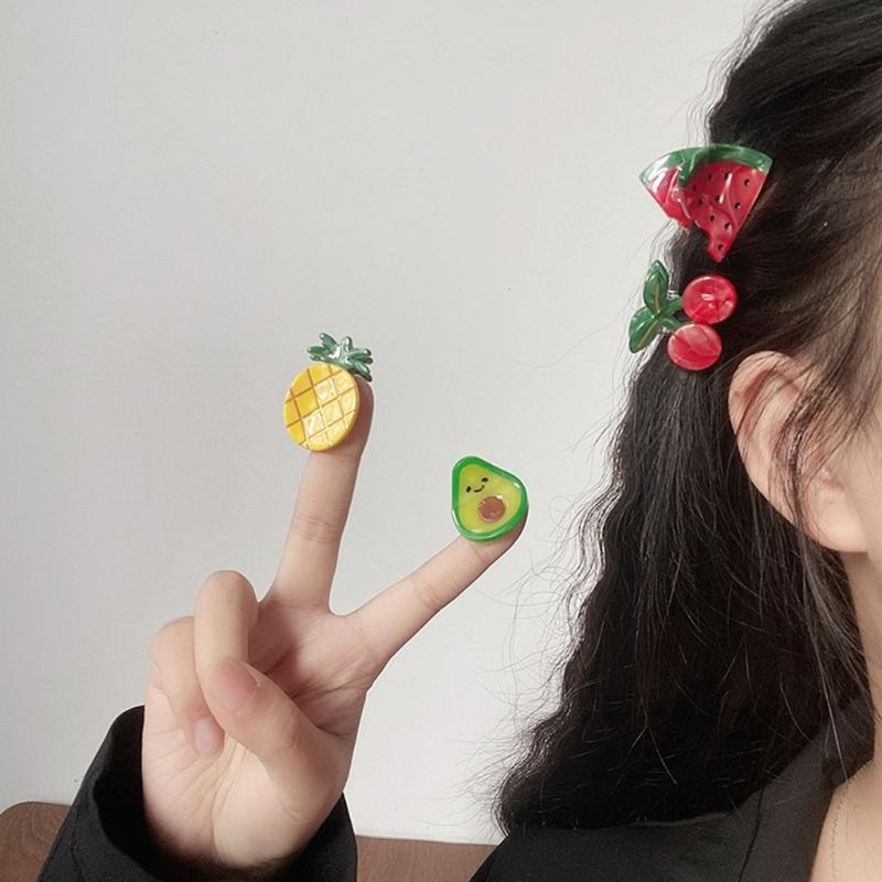Internet Celebrity Taking Photo Side Bangs Hair Claw with Mini Fruit Shape Hair Catch for Woman Teens Braids Side Bangs