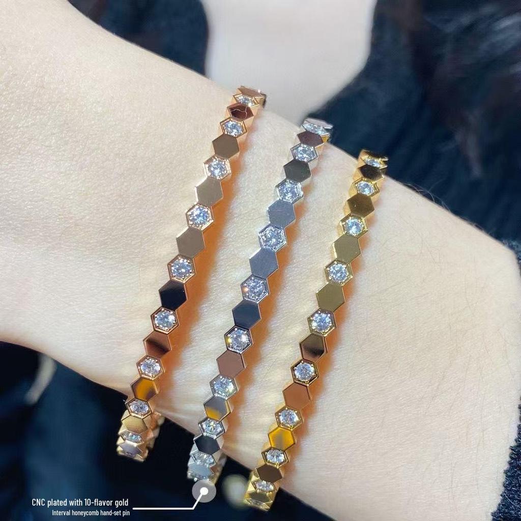 18K Rose Gold Honeycomb Bangle - Women's Luxury Niche Design by Shang&Mei