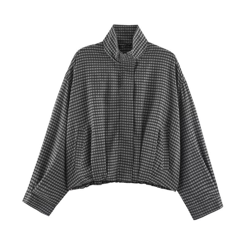 Damen Streetwear Karierte Fliegerjacke 2026 Herbst Langarm Reißverschluss Oberbekleidung in mehreren Farben