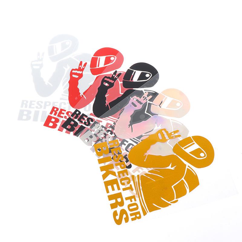 1 stk RESPEKT FOR MC-FØRERE Motorsykkel Bil Klistremerke Avtakbare Klistremerker 3D Reflekterende Klistremerker Dekaler 15x11CM Motorsykkel Klistremerke