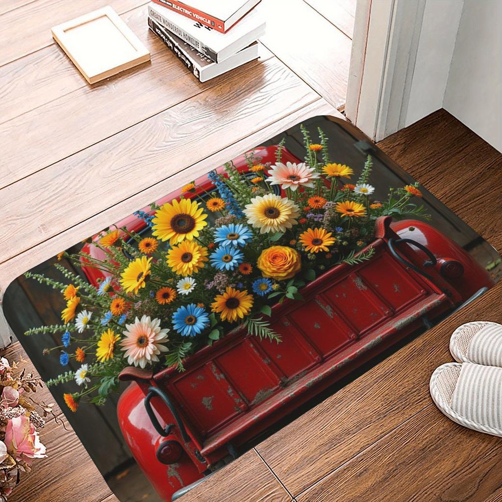 1PC Flowers Pattern Kitchen Rug Non-Slip Door Mat Pop Design Bathroom Rug Bath Mat Carpet for Home Sink Laundry Decoreeree