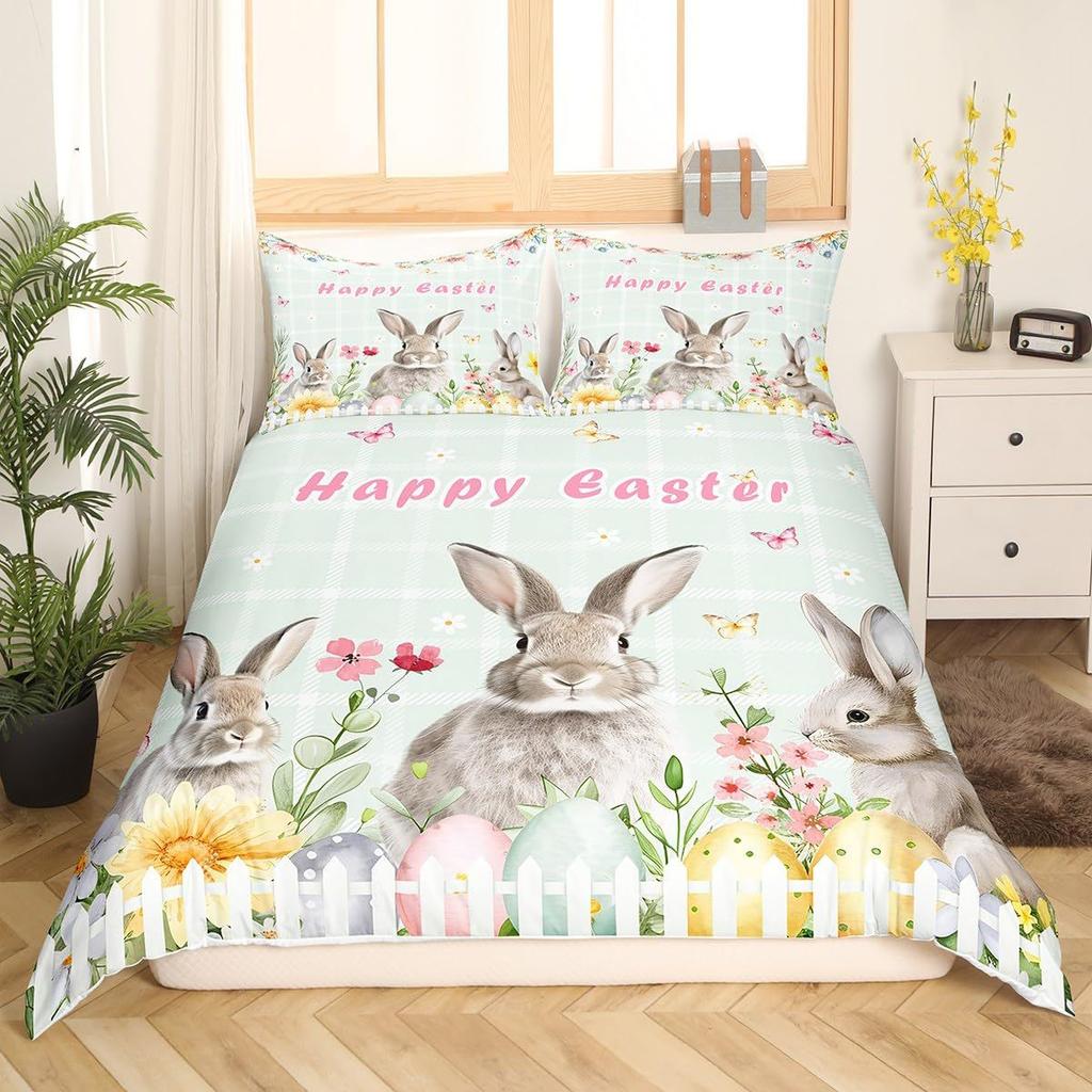 Easter Themed Duvet Cover Cute Rabbit Bedding Set Easter Egg Three-Piece Set