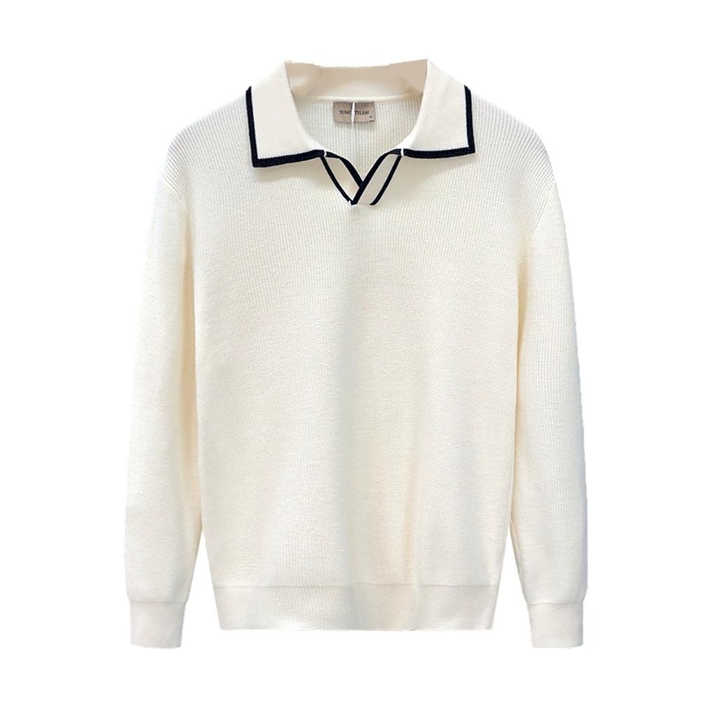 Korean Style Fashion Brand Rhombus Jacquard Lapel Polo Shirt Ruan Handsome Bottoming Long-Sleeved Sweater Hong Kong Style New