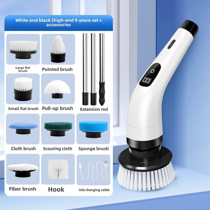 9-in-1 Electric Bathroom Cleaning Brush with Dual-Length Handles