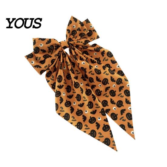 Pumpkin Hair Clip Halloween Bow Spring Clips for Women, Skeleton Ghost Hand Printed Festive Accessory Fabric Barrettes, Cute Horror Accessories