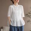 Summer Art Retro Fine Linen Top Women's Thin Cotton Linen Short Sleeved Shirt Blouses & Shirts