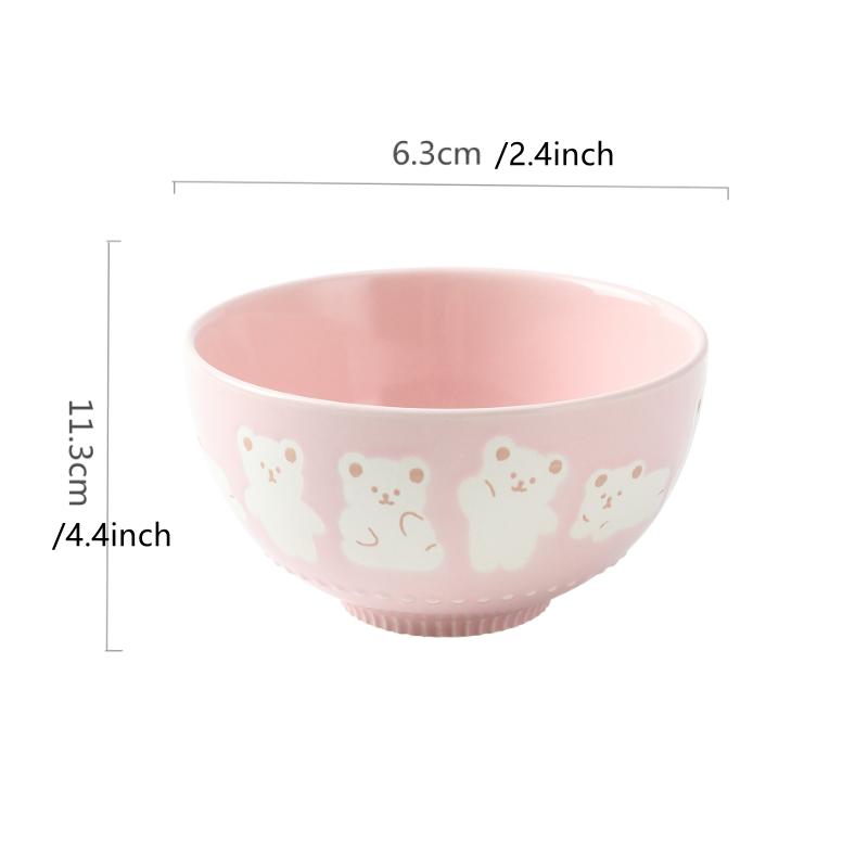 1pc Cartoon Bear Embossed Small Bowl 11.3x6.3cm/4.4x2.4inches High Temperature Resistant Household Tableware Ceramic Bowl