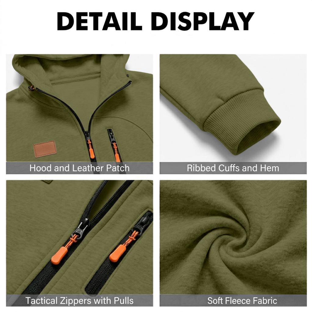 Men's Long Sleeve Lined Zip Up Hoodie with Multiple Pockets for Casual Everyday Wear