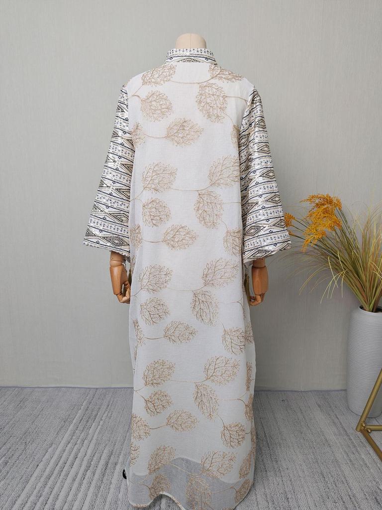 Spring/Summer Tassel Leaf Embroidered Muslim Long Dress - Elegant & Fashionable Cover-up Robe