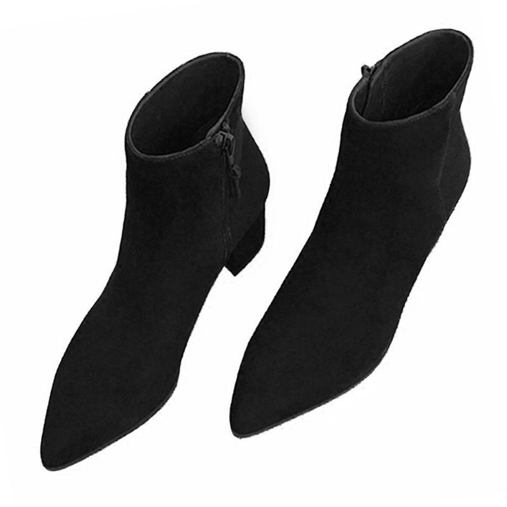 Womens Boots Spring Pointy Fleece Mid Heel Women's Boot New Thick Heel Ankle Boots Woman Shoes for Women High Heels Zapatos