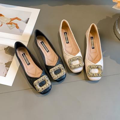 Rhinestone Soft Sole Is Not Tired, Flat-soled French Single Shoes for Women's 2025 New Spring Skirt, Doudou Shoes, Large-size Women's Shoes