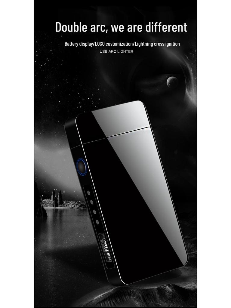 Men's Double Arc Windproof Lighter with Power Display and USB Charging