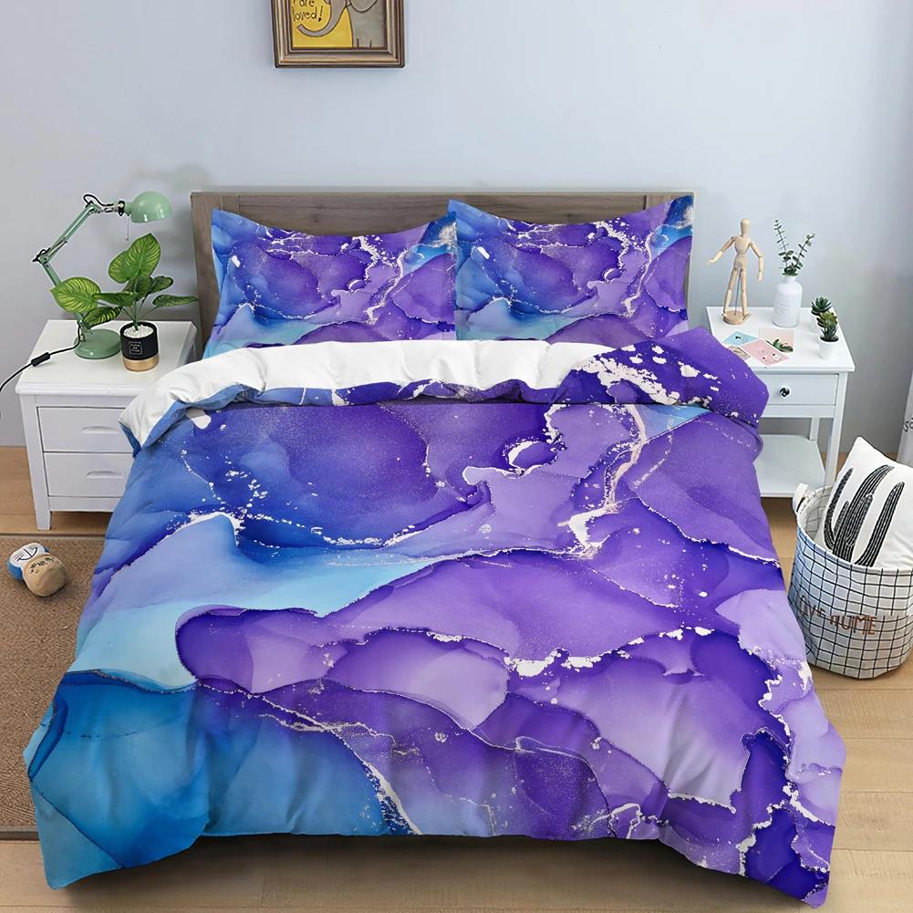 Chic Watercolour Marble Teal Blue Marble Duvet Cover Women Girl Gift Gold Fluid Stone Abstract Art Watercolor Bedspread Cover
