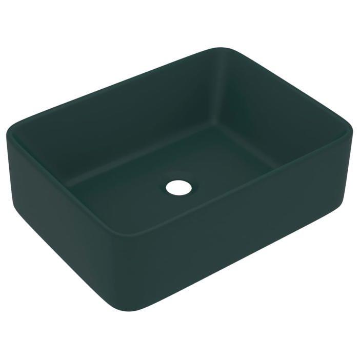 VidaXL Lavabo de Luxe Vasque à Poser de Toilette Lave-mains de Salle de Bain Salle Cosmétique Rectangulaire Vert Foncé Mat 147047