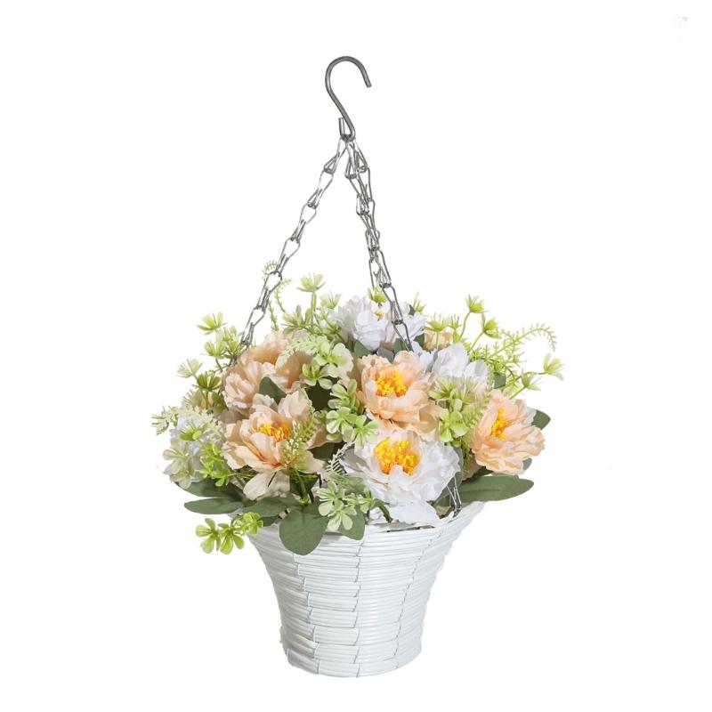 Artificial Hanging Flower In Basket for Outdoor Indoor Courtyards Decorations, Hanging Flower Plant Basket for Spring