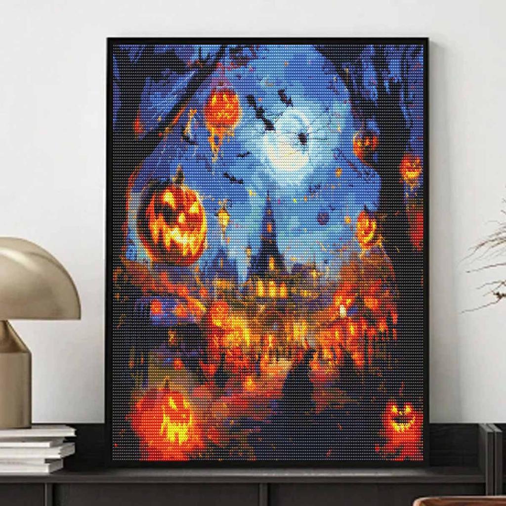 Halloween Diamond Painting Mosaic Art Kit Pumpkin Castle Full Moon Nightscape Handmade DIY Home Decoration