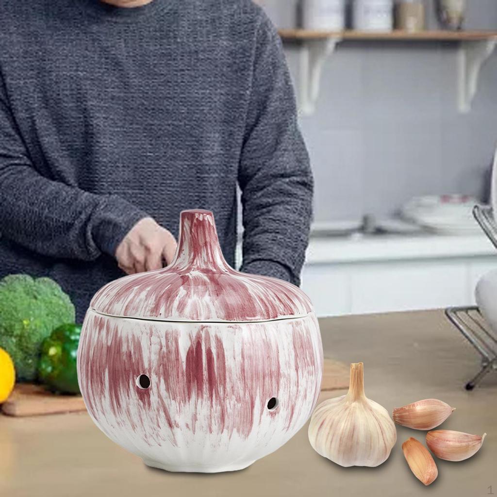 Contenitore Salva Aglio in Ceramica Barattoli Multifunzionali Portaraccolta Rotondo per