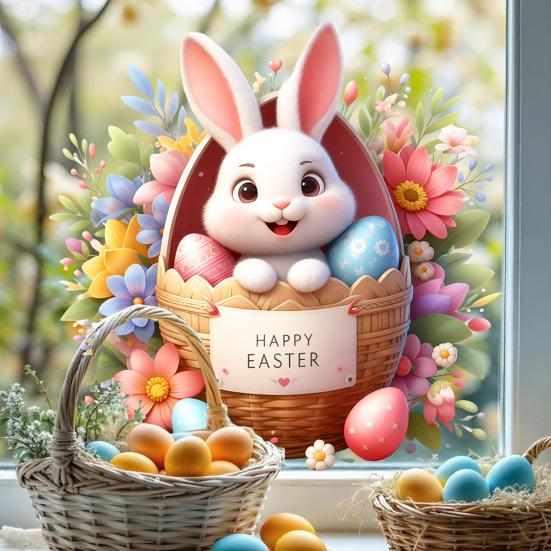 Osterwandaufkleber Lustiger Hase Rissiges Abziehbarer und Aufklebbarer Aufkleber 3D Loch Design Cartoon Selbstklebende Wandaufkleber für Kinderzimmer Spielzimmer