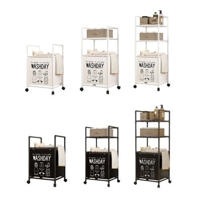 Wheeled Laundry Basket with Removable Shelves Collapsibles Metal Frame Storage Hamper for Bathroom Bedroom Organization
