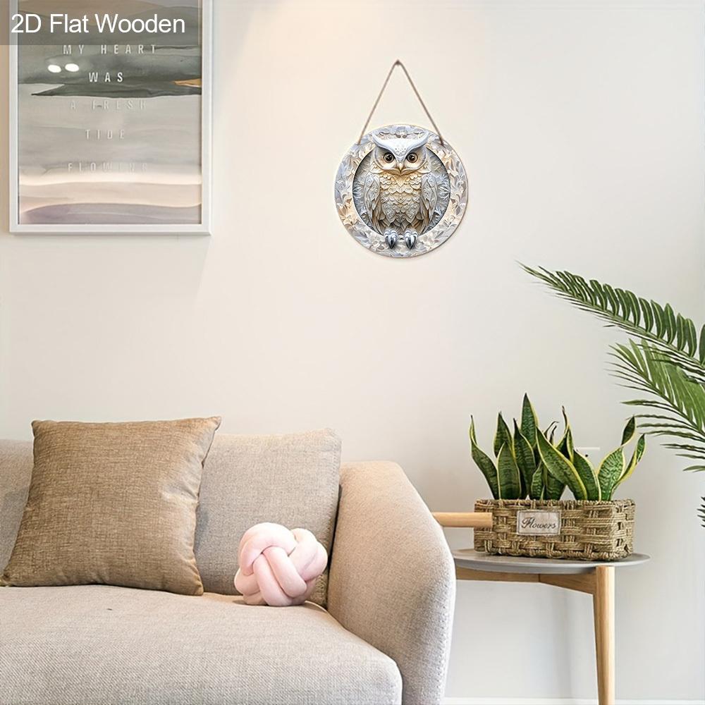 Cool Owl Wooden Sign, Funky Owl Round Sign for Front Door Wall Hanging Decor, Ideal Home Hanging Ornament