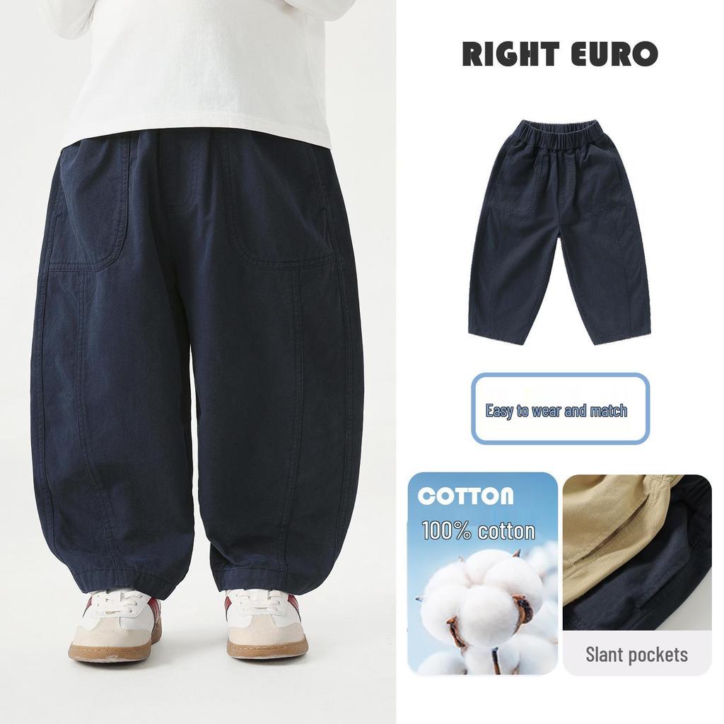 Right European Boys' Pure Cotton Work Pants - 2026 Spring & Autumn Style, Medium & Large Casual Trendy Children's Wear