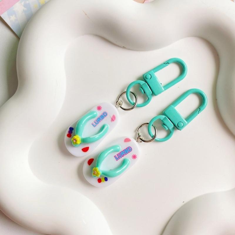 Small Flip Flop Keychain Cute Shoe Pattern Key Rings Resin Texture Assorted Colors Key Holder Suitable for Women Boy
