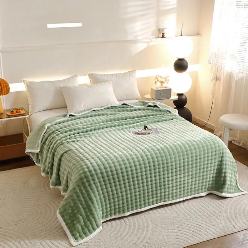 2025 new milk fleece rabbit hair bubble blanket double-sided fleece sheets office multi-function blanket