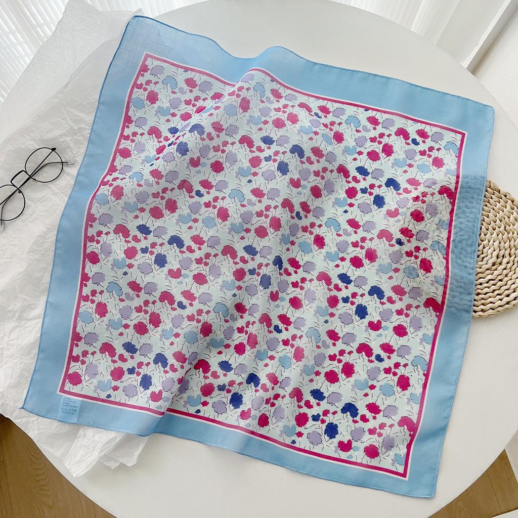 Spring And Summer Korean Literary And Artistic Versatile Cotton And Linen Small Square Scarf Silk Scarf Women'S Fashion Temperament Scarf Headband