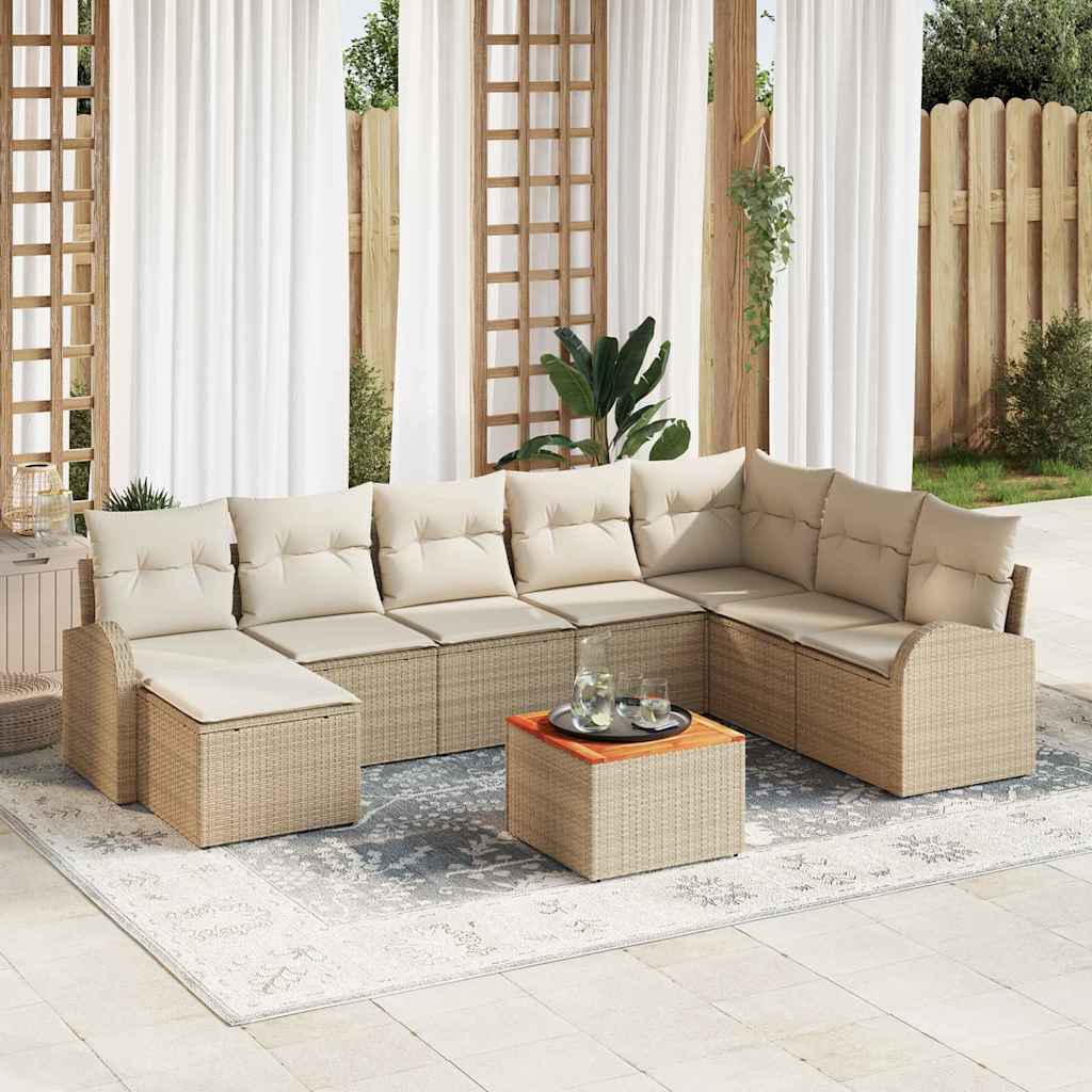 Garden Sofa Set with Cushions 9 Pcs Beige Poly Rattan