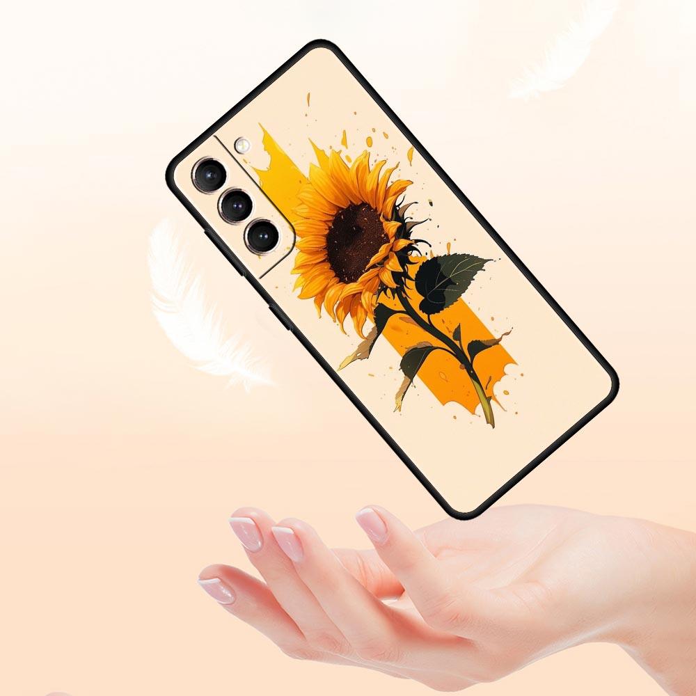 Sunflower Phone Case For Samsung Galaxy S26 Ultra S25 Plus S24 FE S23 S22 5G S21 S20 Cover Black Soft