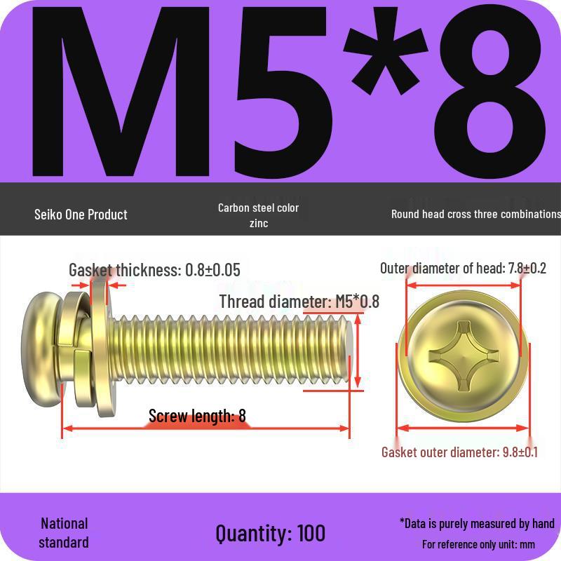Nickel-Plated Phillips Pan Head Screw with Washer, M2-M6 Thread