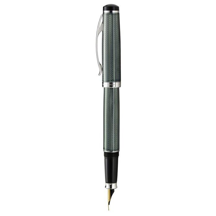 Xezo Incognito Diamond Cut Serial Medium Fountain Pen, Zinc Slate Lacquer. Platinum Plated. Zinc Green.