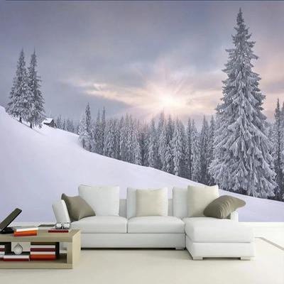 Papier Peint Scène de Neige Stéréo 3D Hiver Forêt Fresque Salon TV Canapé Chambre Fond Murale