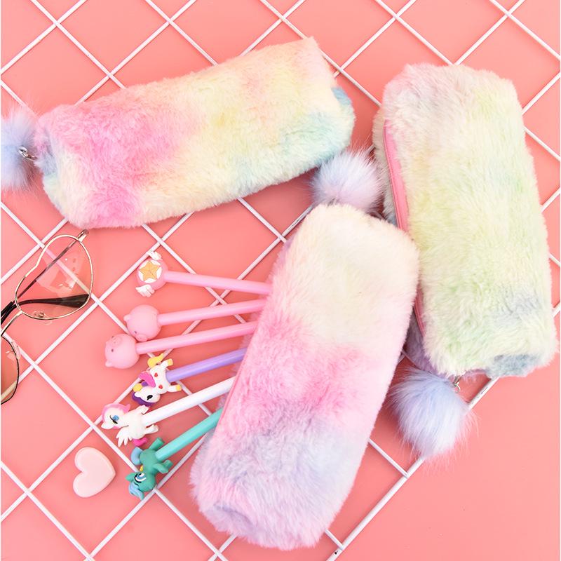 Korean Style Gradient Plush Pencil Case for Girls