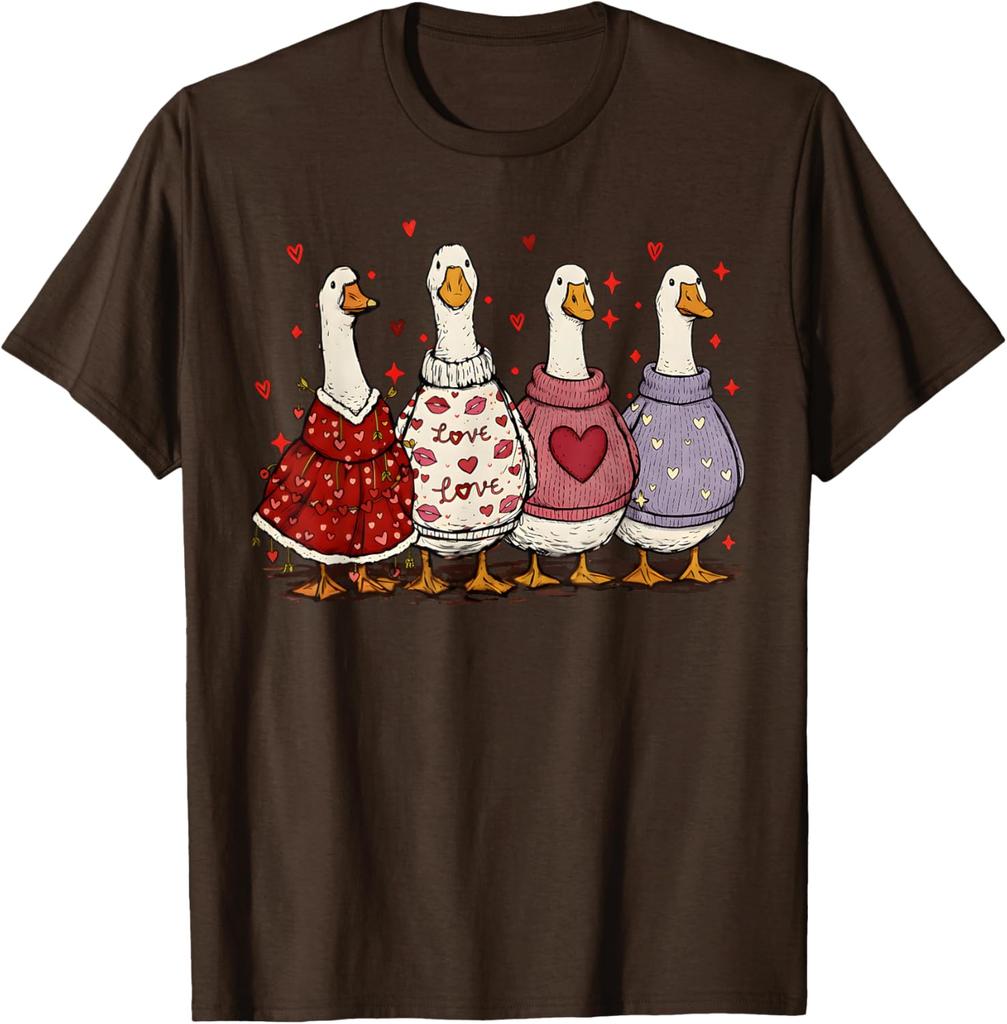 Cute Valentines Day Geese Ducks In Sweaters Graphic T-Shirt Casual Daily Wear
