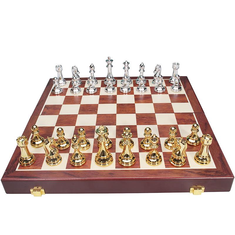 High-End International Metal Acrylic Folding Chess Set with Wooden Box