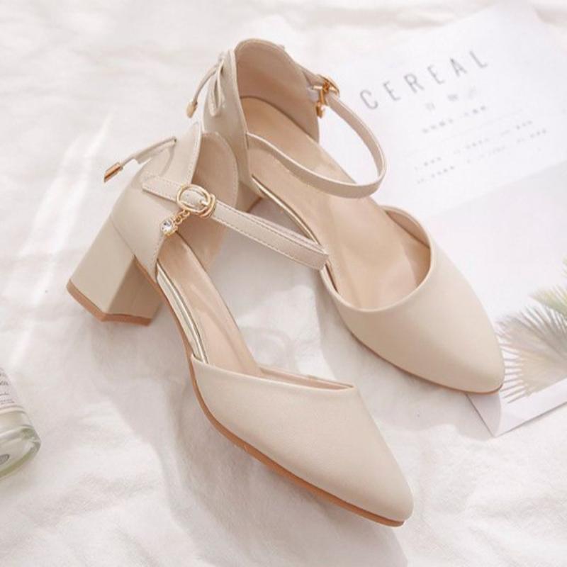 Dámské robustní podpatky s mašlí, vysoké podpatky, jarní a letní temperamentní všestranné sandály