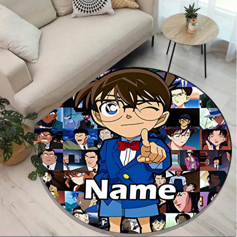 Custom Name Personalized Detective Conan Print Round Rug, Versatile Home Decor Carpet, for Playroom, Apartment, Balcony, Entryway, Hallway Gift