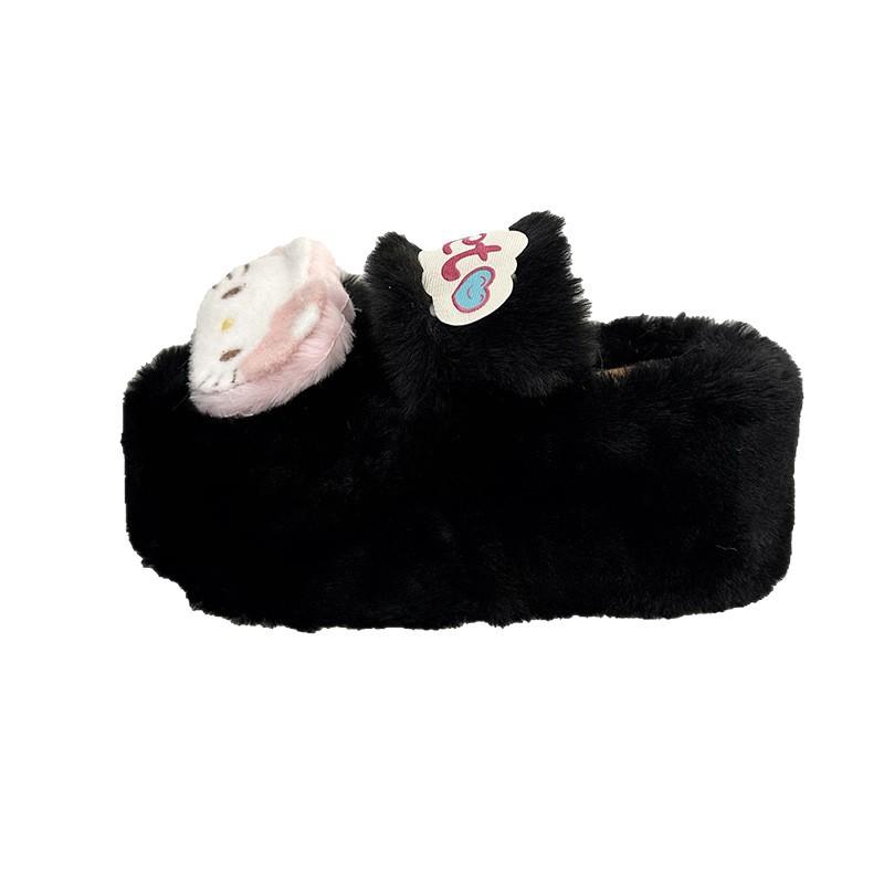 Cartoon Cute KT Cat Fluffy Slippers Women's Autumn and Winter Wear 2025 Autumn New Thick Bottom Home Indoor Cotton Mop