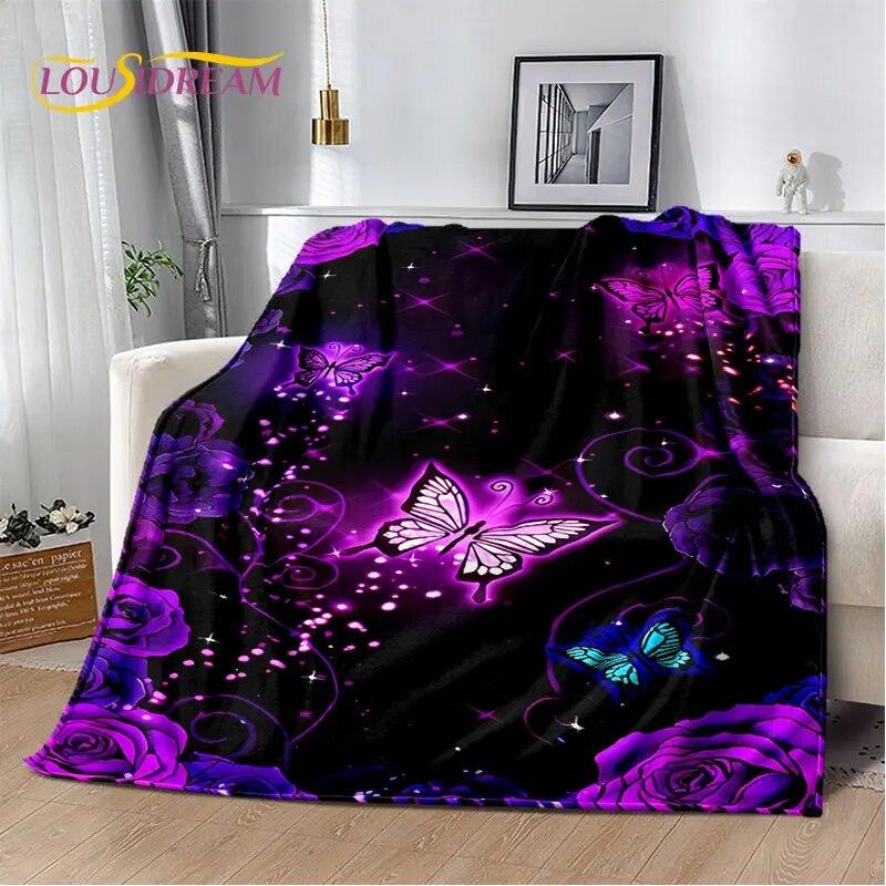 3D Cartoon Dream Butterfly Flower Soft Plush Blanket,Flannel Blanket Throw Blanket for Living Room Bedroom Bed Sofa Picnic Cover