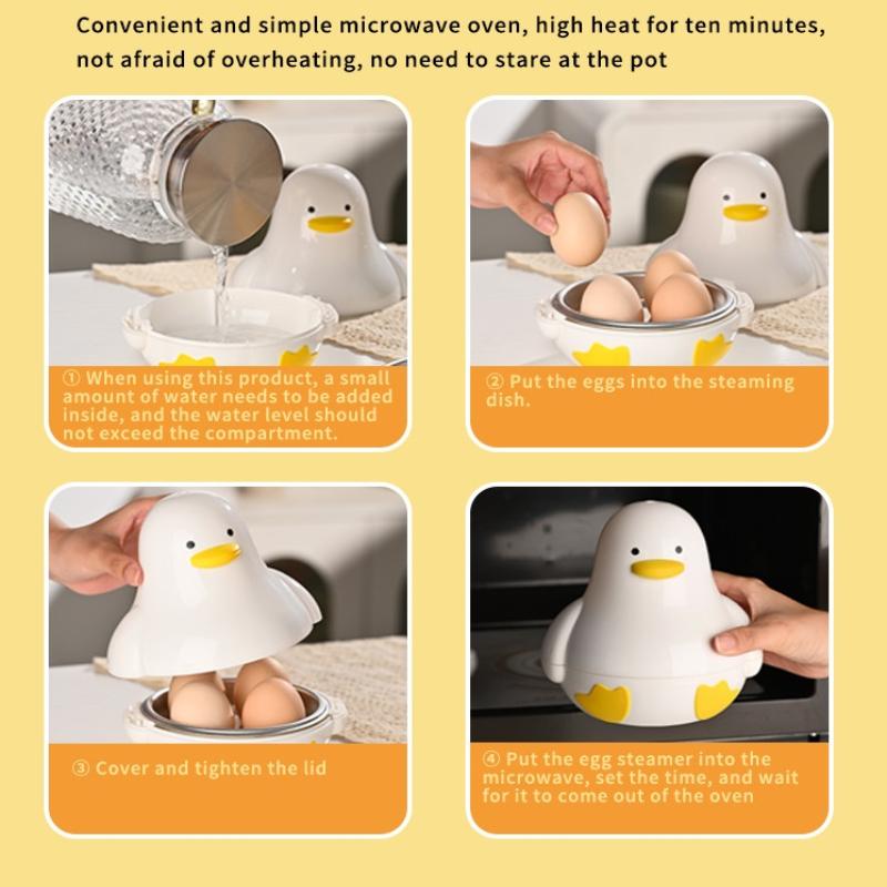 1/4 Eggs Cartoon Duck Shape Microwave Egg Steamer Boiler Cooker Easy Quick Hard Or Soft Boiled Kitchen Cooking Tools Accessories