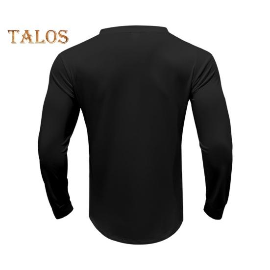 Men Spring Autumn Top Button Decor V Neck Long Sleeves Solid Color Pullover T-shirt Stretchy Slim Fit Fitness Sport Top