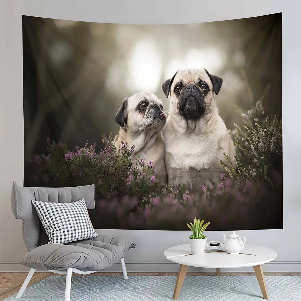 Cute Animals Pet Pug Dog Decor Tapestry for Backdrop Creativity Bedroom Dorm Living Room Modern Decor Wall Hanging Tapestries