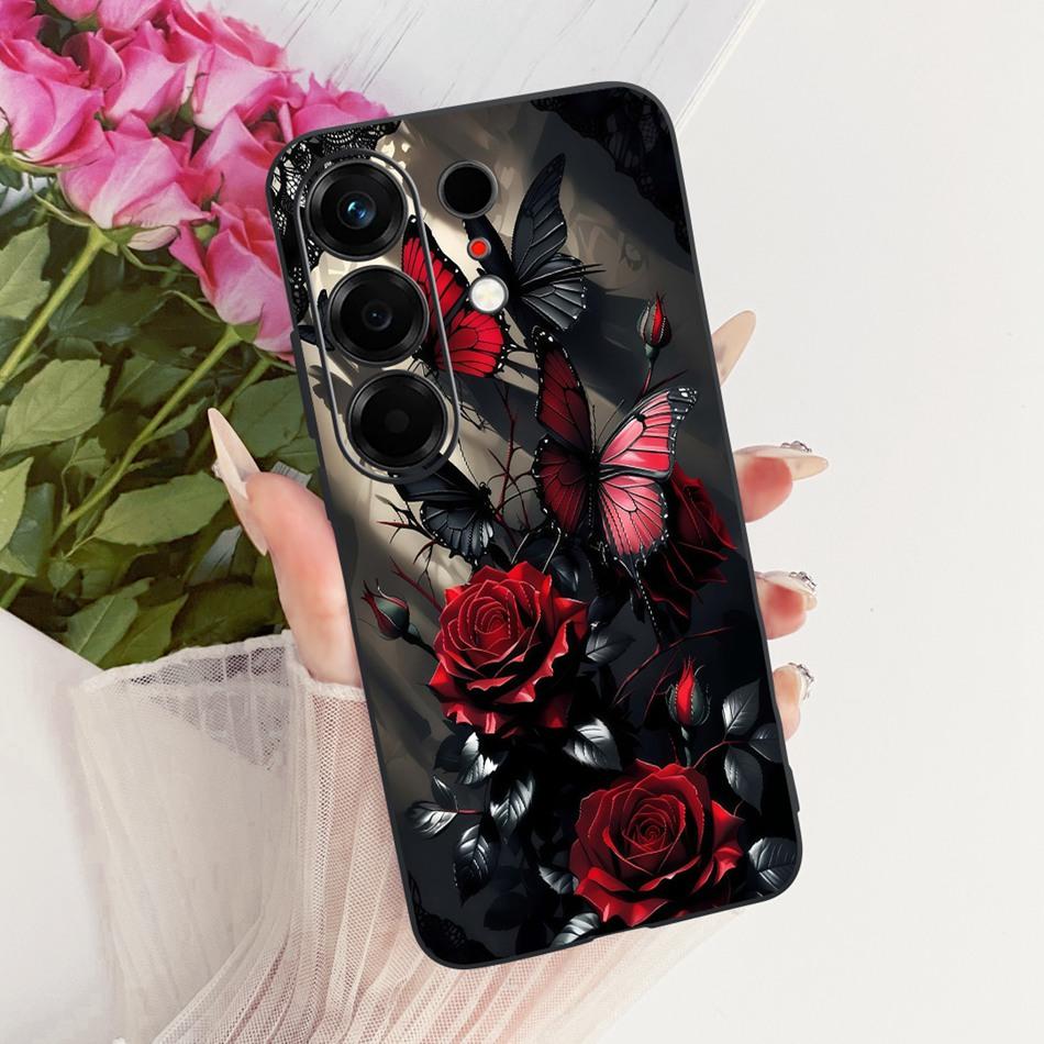 For Tecno Camon 50 4G CN5 Cute Flower Butterfly Cat Painted Case For Tecno Camon50 4G Black Silicone Soft Phone Cases