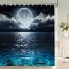 Earth Moon Starry Sky Scenery Printing Shower Curtains Bathroom Curtain Waterproof Fabric With Hooks Home Decoration Bath Screen