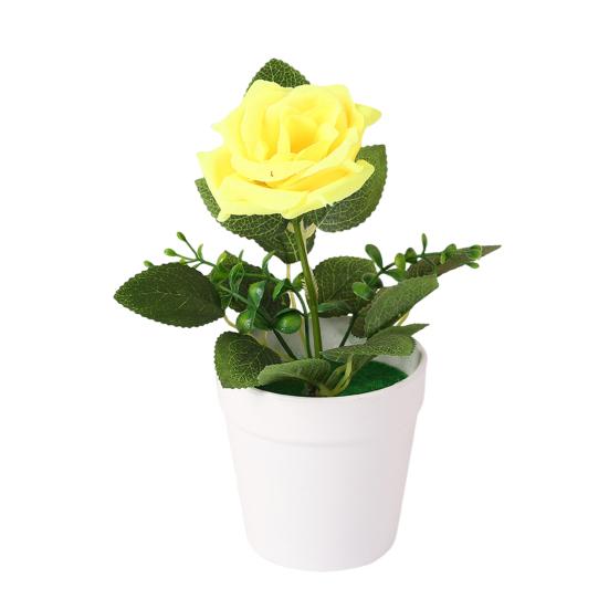 Artificial Potted Rose Desktop Faux Rose Bonsai Reusable Artificial Rose in Flower Pot for Home Office Decor Photography Prop