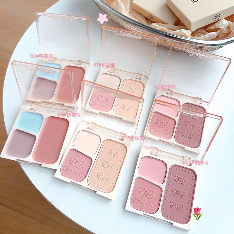 Three Color Blush Palette Matte Highlight Contour Natural Eye Makeup For Korean Style Girls Early Morning Class